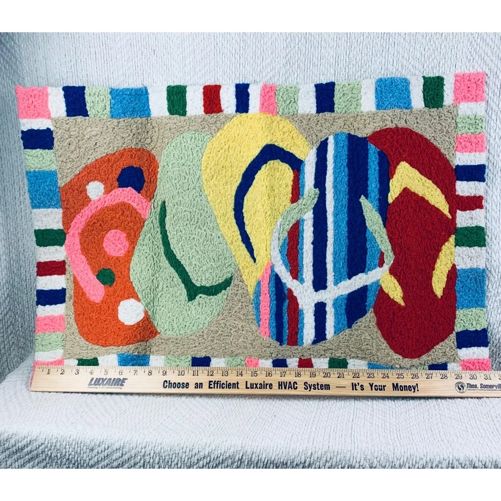 Jellybean Accent Rug Mat Multicolor Flip Flops Coastal Beach House Decor Welcome